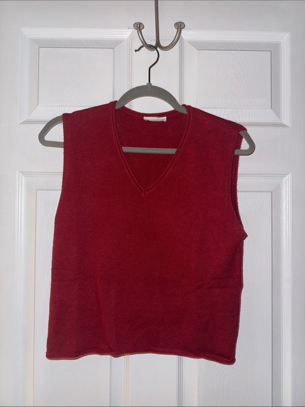 Mango Women's V-Neck Sleeveless Sweater Vest - Burgundy Red